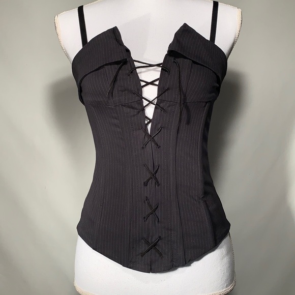 H&M Tops - H&M Black & White Pinstripe Lace-up Corset Top Cotton/Spandex Tailored Boning